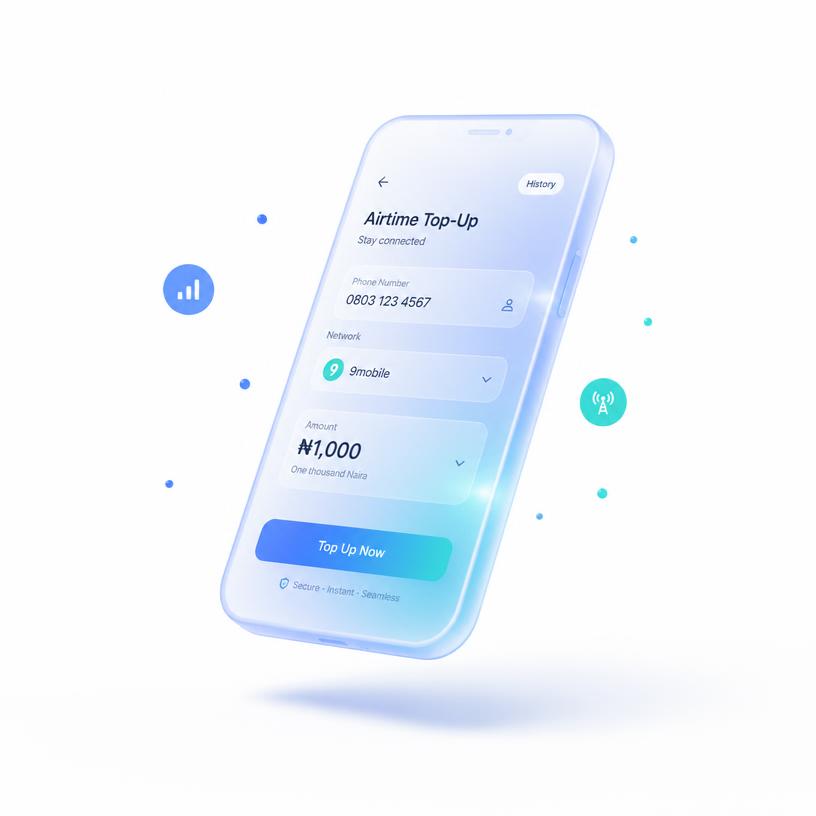 Airtime top-up on a glass smartphone